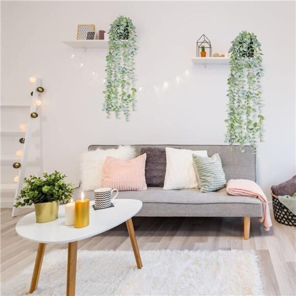 Fake Hanging Plants in Pots Artificial Ivy Vine Leaves for Home Kitchen Garden - Picture 2 of 8